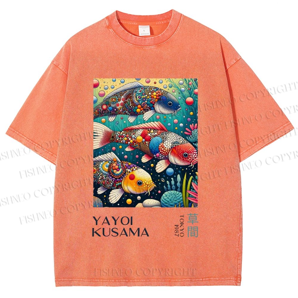 Unisex Yayoi Kusama Colorful Art Fish Printed Washed Tee