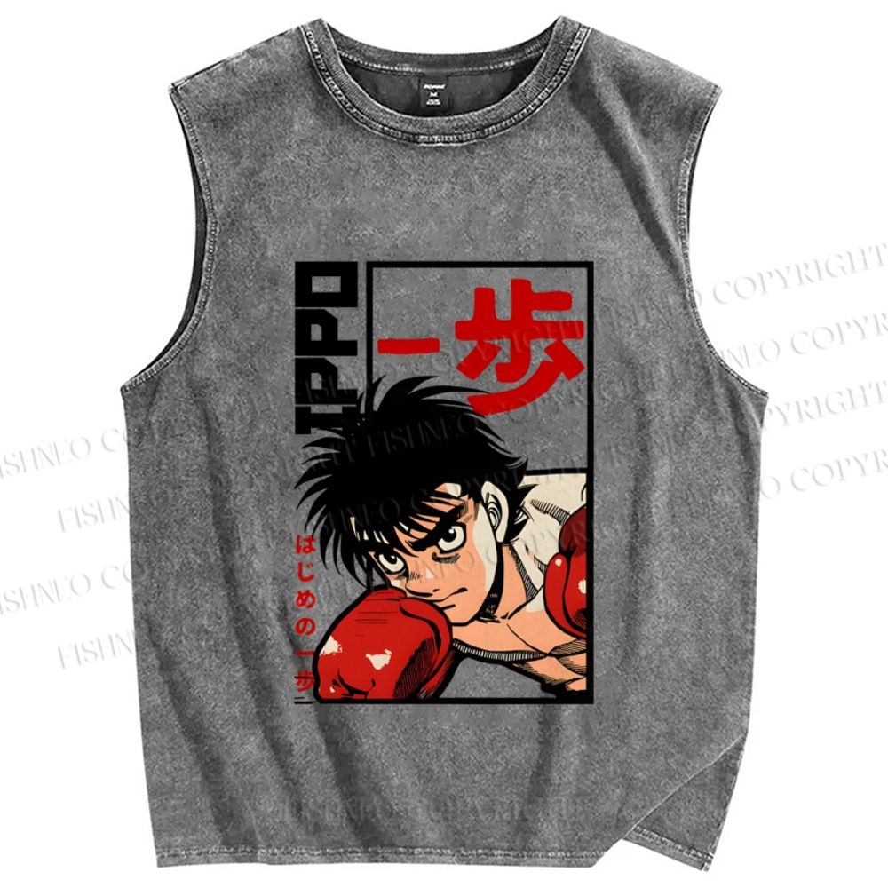 Unisex Hajime No Ippo Printed Washed Tank Top