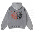 Casual Patchwork Tiger Printed Washed Hoodie