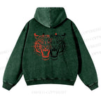 Casual Patchwork Tiger Printed Washed Hoodie