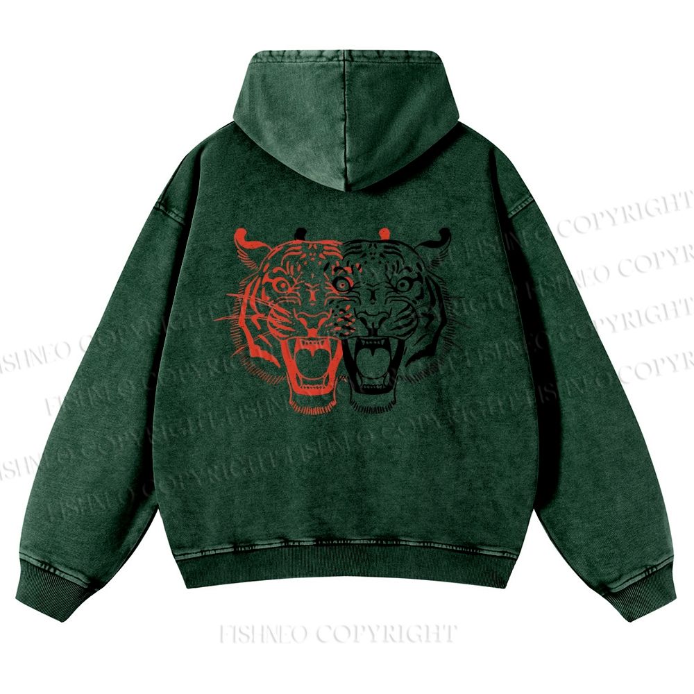 Casual Patchwork Tiger Printed Washed Hoodie