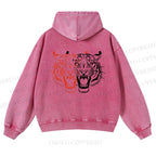 Casual Patchwork Tiger Printed Washed Hoodie