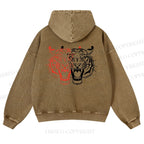 Casual Patchwork Tiger Printed Washed Hoodie