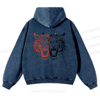 Casual Patchwork Tiger Printed Washed Hoodie