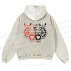 Casual Patchwork Tiger Printed Washed Hoodie