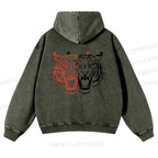 Casual Patchwork Tiger Printed Washed Hoodie