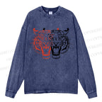 Unisex Casual Washed Patchwork Tiger Printed Long Sleeve T-shirt
