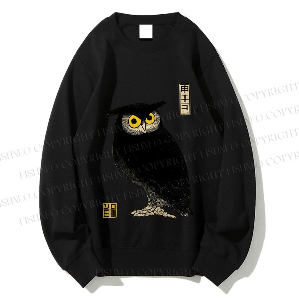 Unisex Ukiyo-e Night Owl Printed Sweatshirt