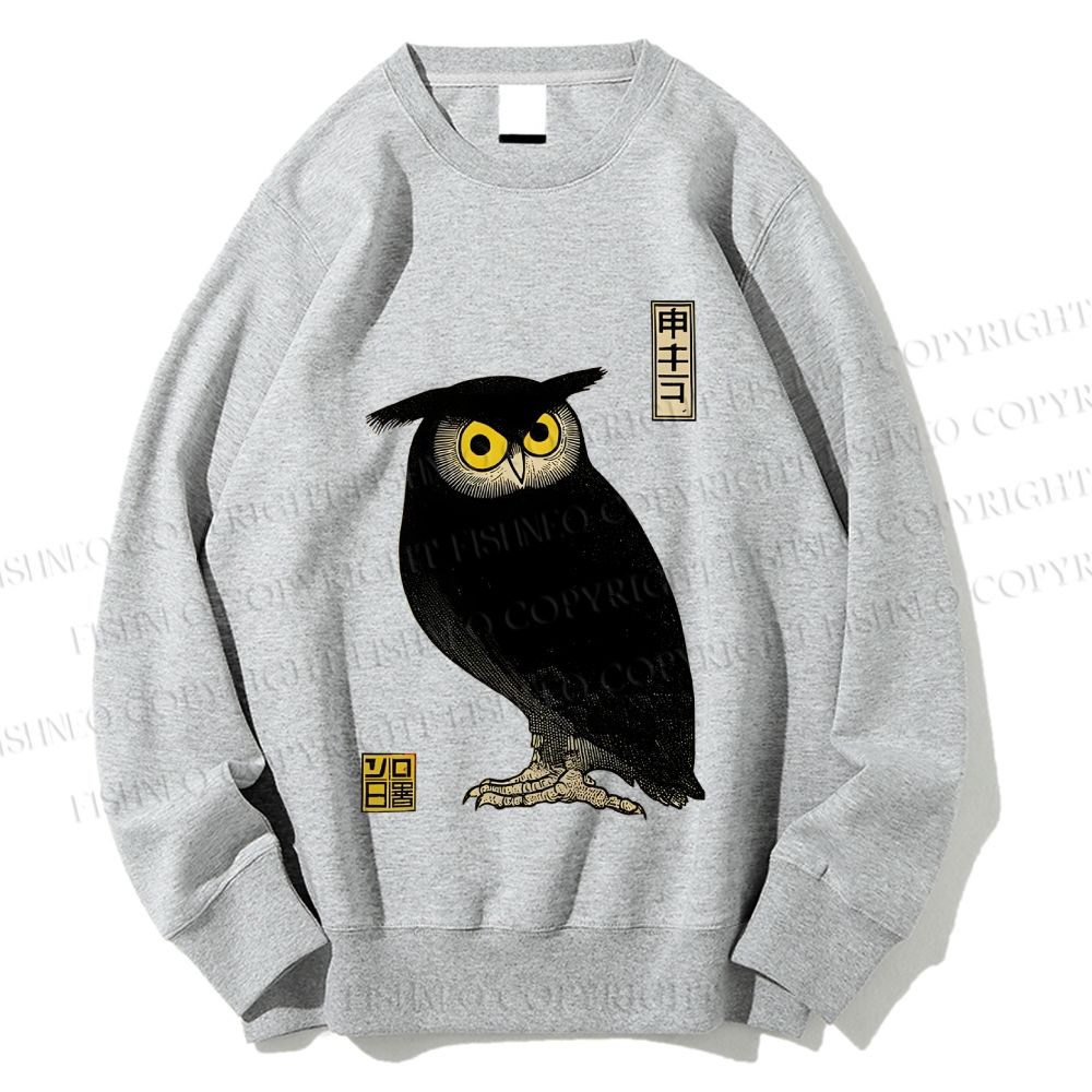 Unisex Ukiyo-e Night Owl Printed Sweatshirt