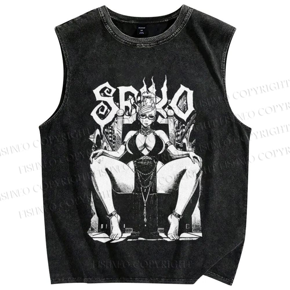 Unisex Vintage Anime Woman Printed Washed Tank Top
