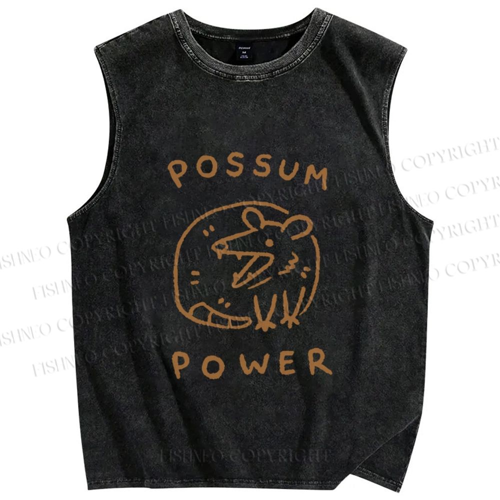 Unisex Opossum Power Printed Washed Tank Top