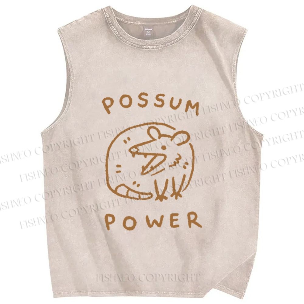 Unisex Opossum Power Printed Washed Tank Top