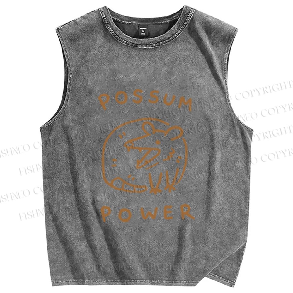 Unisex Opossum Power Printed Washed Tank Top