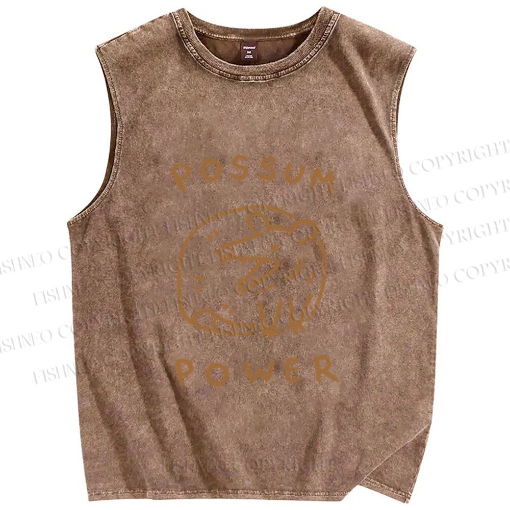 Unisex Opossum Power Printed Washed Tank Top