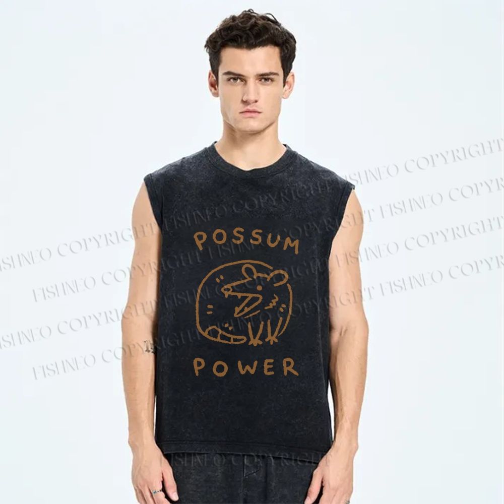 Unisex Opossum Power Printed Washed Tank Top
