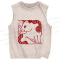 Unisex Funny Pig Printed Washed Tank Top