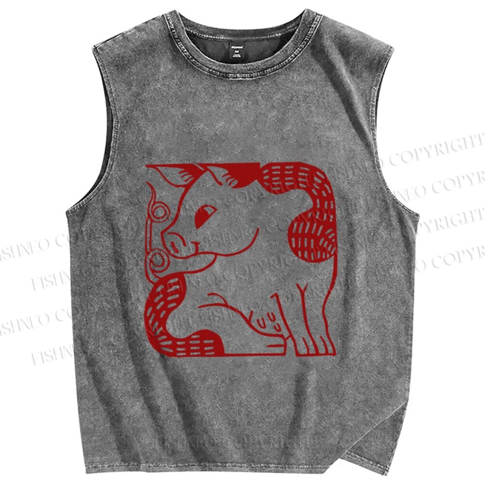 Unisex Funny Pig Printed Washed Tank Top