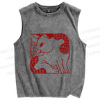 Unisex Funny Pig Printed Washed Tank Top