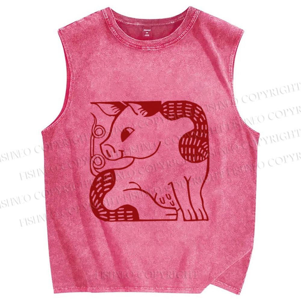 Unisex Funny Pig Printed Washed Tank Top