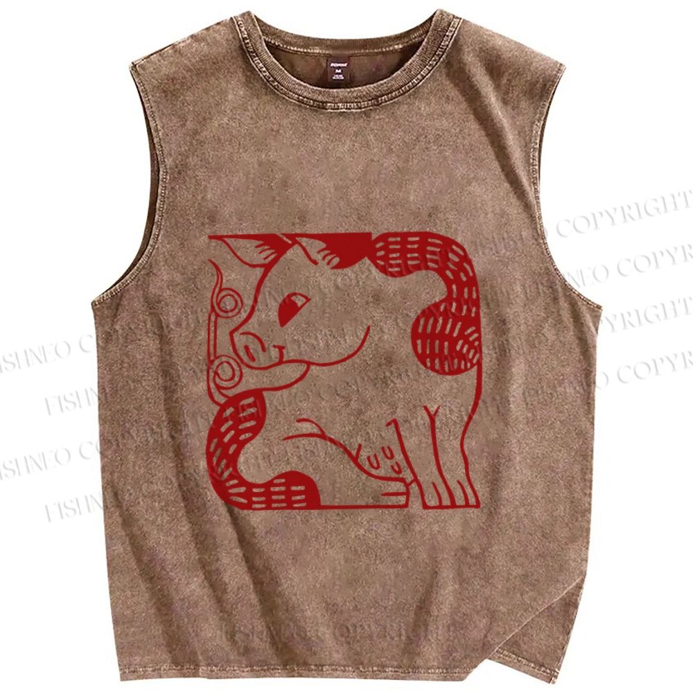 Unisex Funny Pig Printed Washed Tank Top