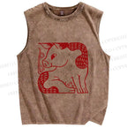 Unisex Funny Pig Printed Washed Tank Top