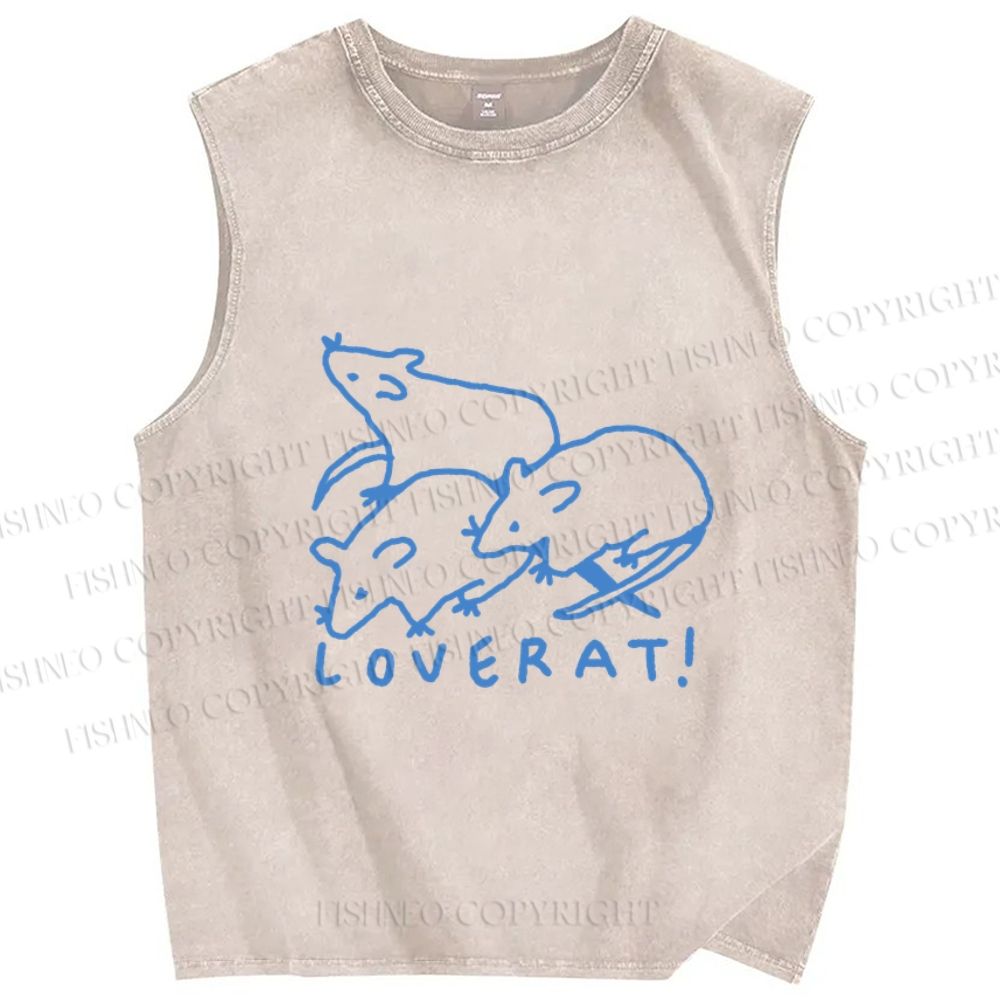 Unisex Love Rat Printed Washed Tank Top