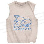 Unisex Love Rat Printed Washed Tank Top