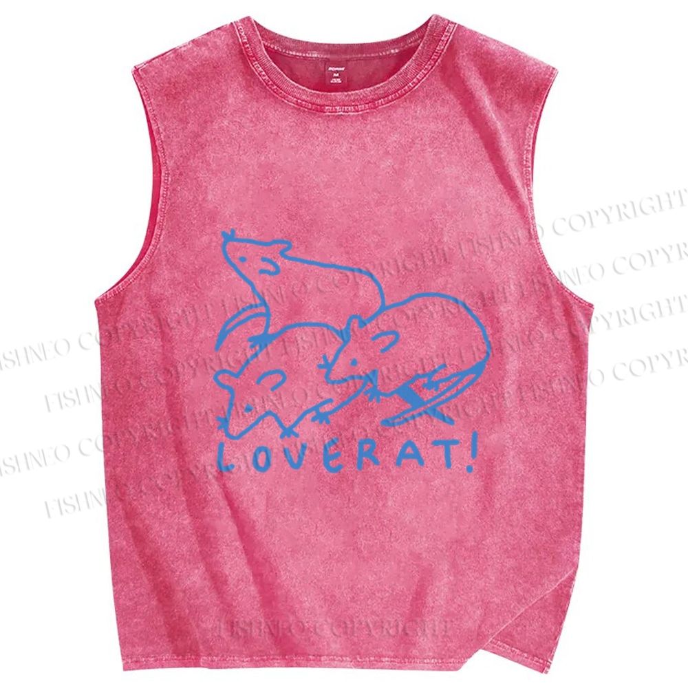Unisex Love Rat Printed Washed Tank Top