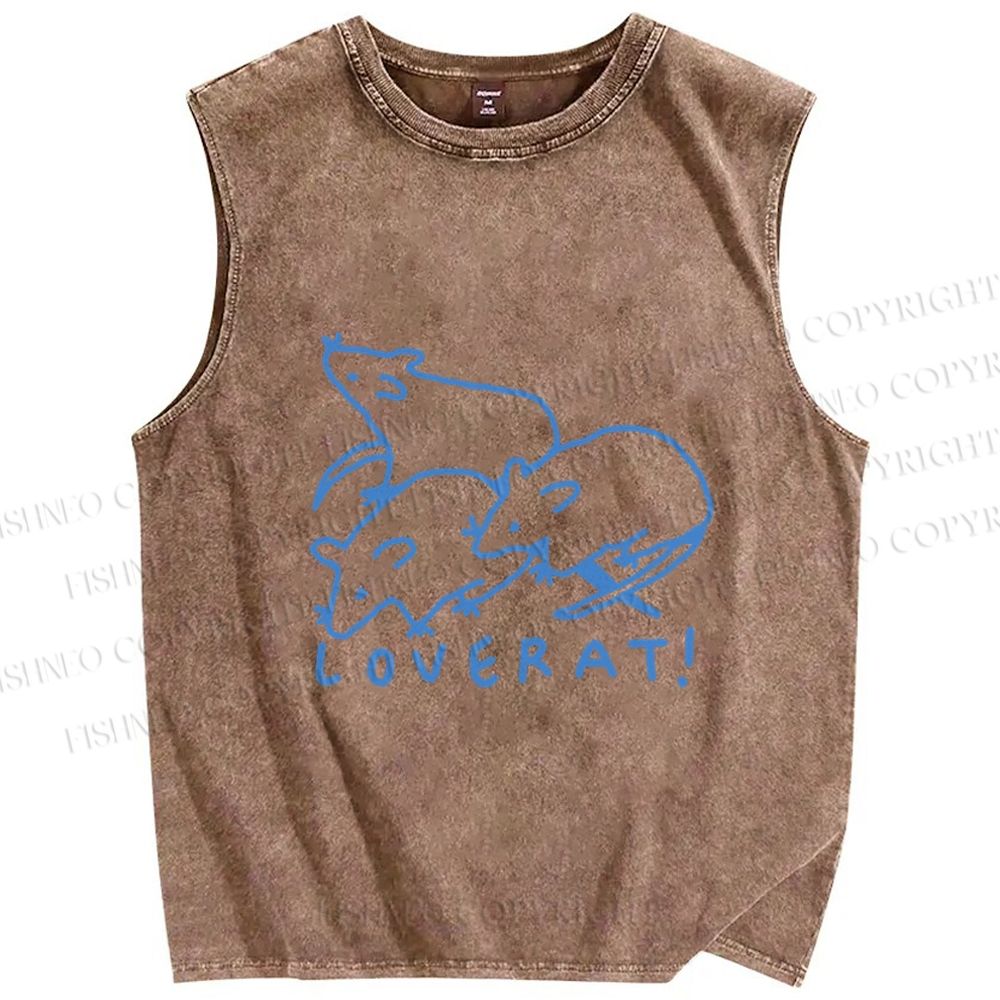 Unisex Love Rat Printed Washed Tank Top