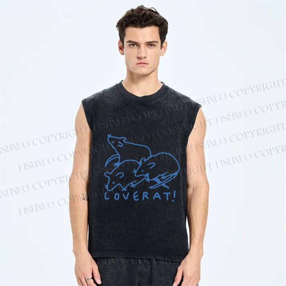 Unisex Love Rat Printed Washed Tank Top