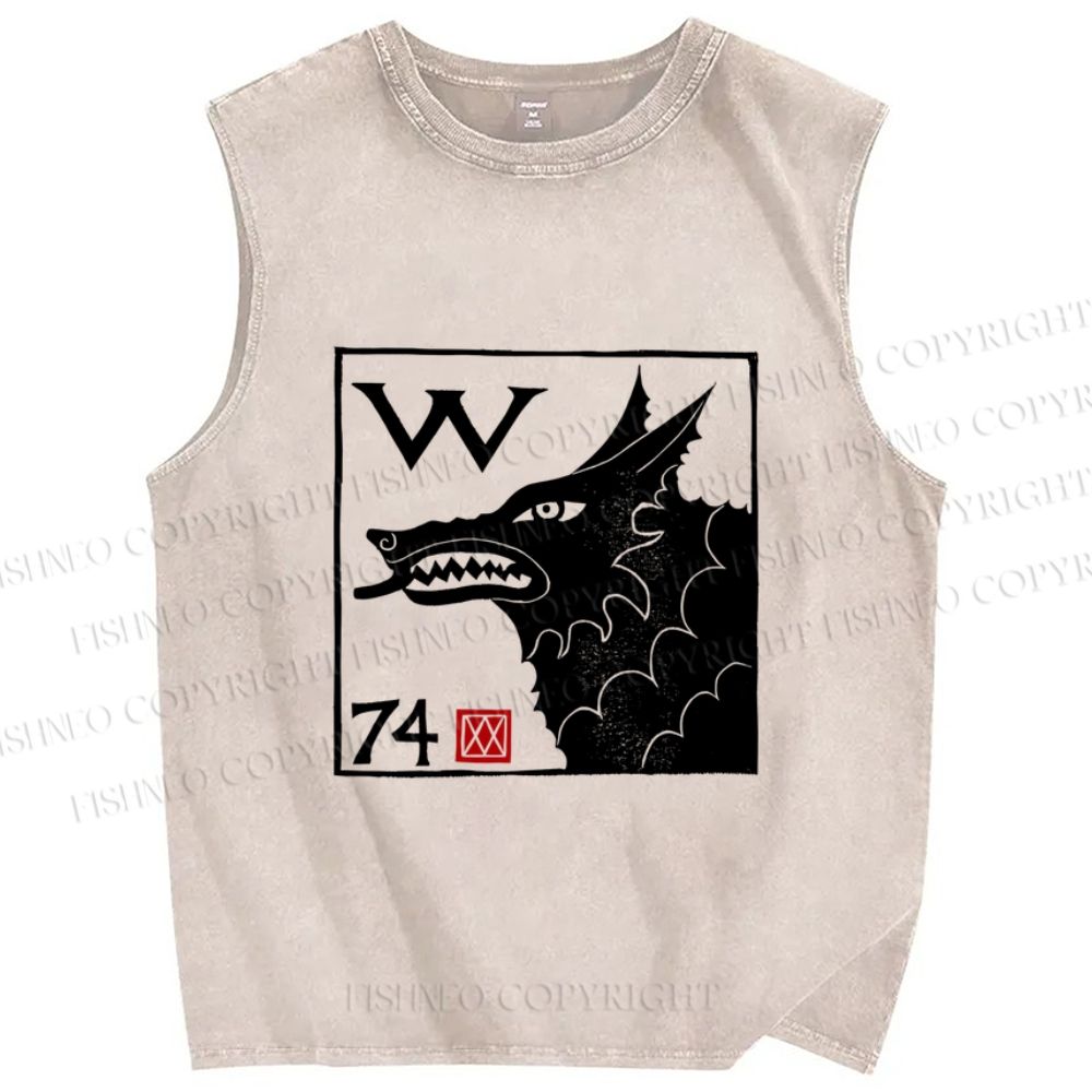 Unisex Wolf Printed Washed Tank Top