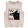 Unisex Wolf Printed Washed Tank Top