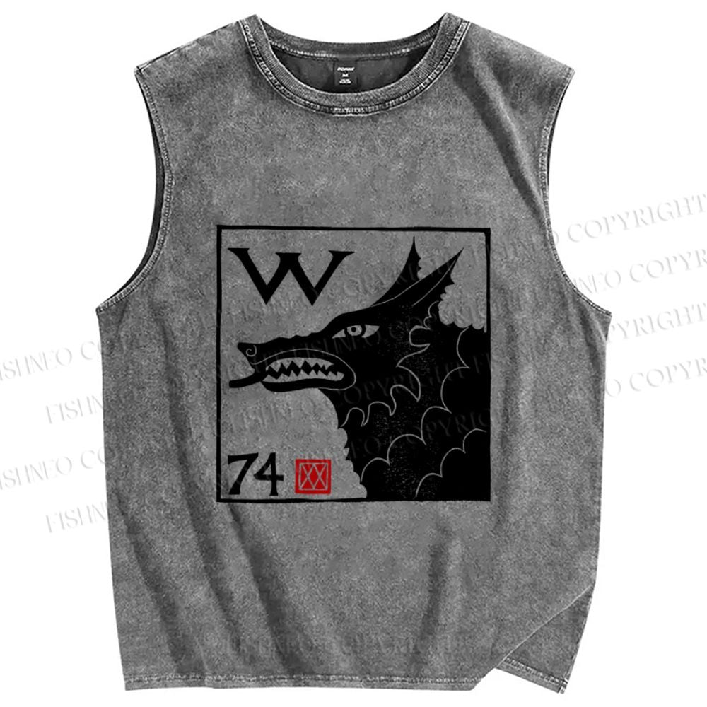 Unisex Wolf Printed Washed Tank Top