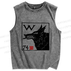 Unisex Wolf Printed Washed Tank Top