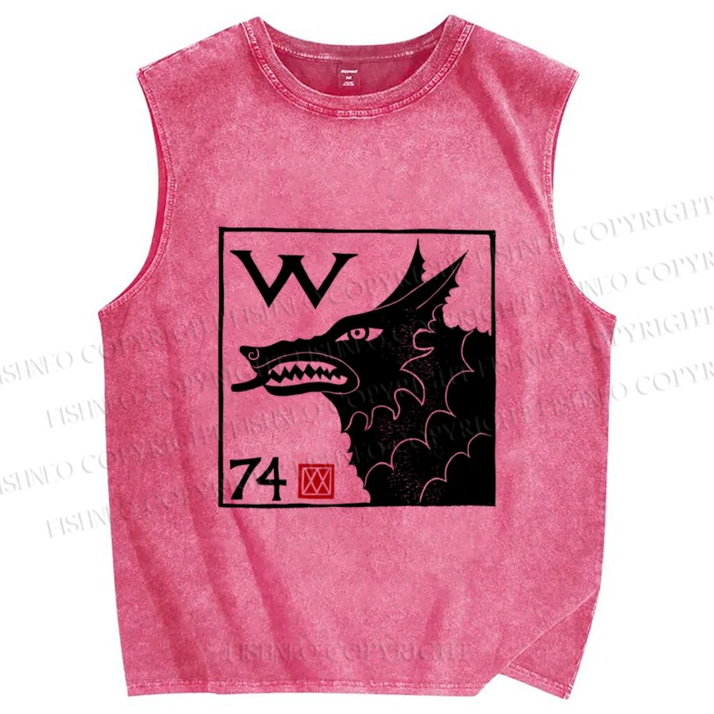 Unisex Wolf Printed Washed Tank Top
