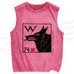 Unisex Wolf Printed Washed Tank Top