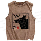 Unisex Wolf Printed Washed Tank Top