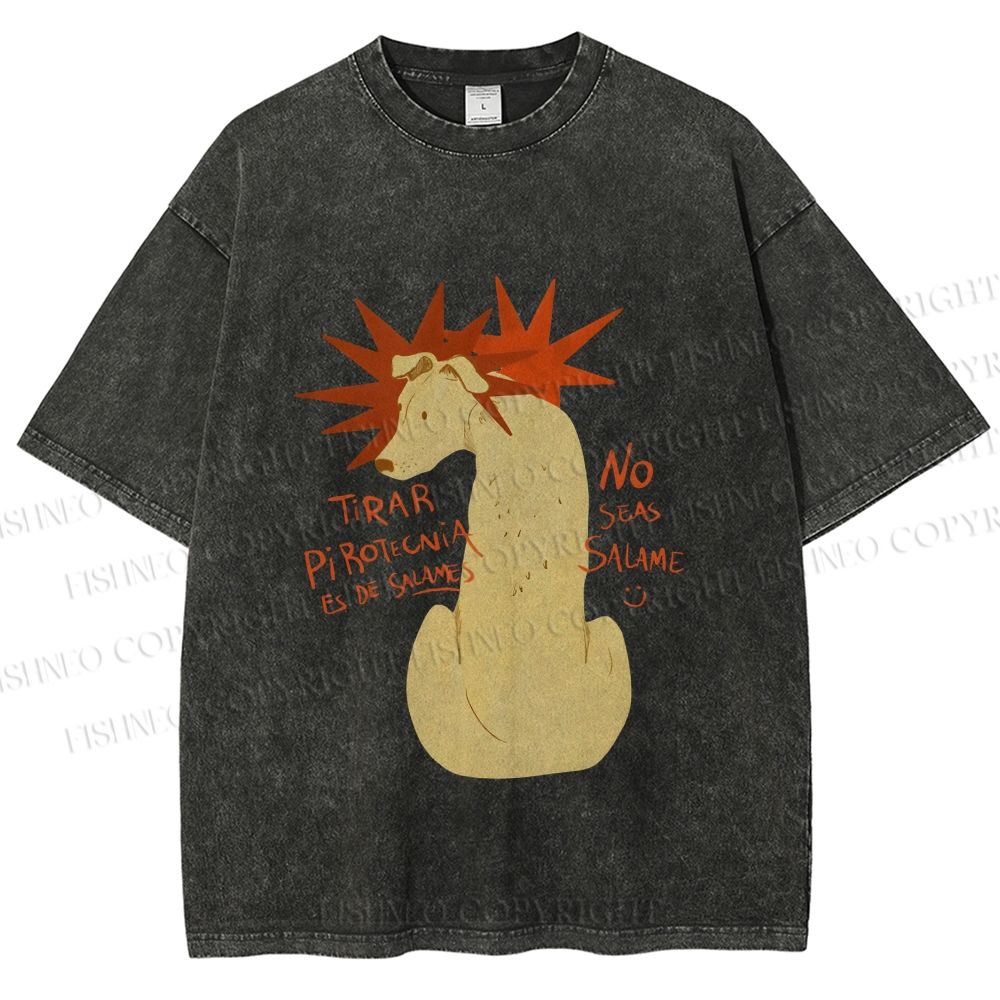 Unisex Dog With Stars Printed Washed Tee
