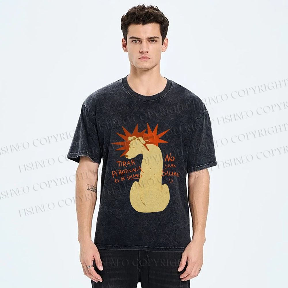 Unisex Dog With Stars Printed Washed Tee