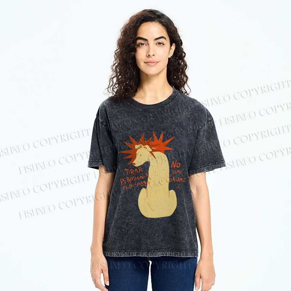 Unisex Dog With Stars Printed Washed Tee