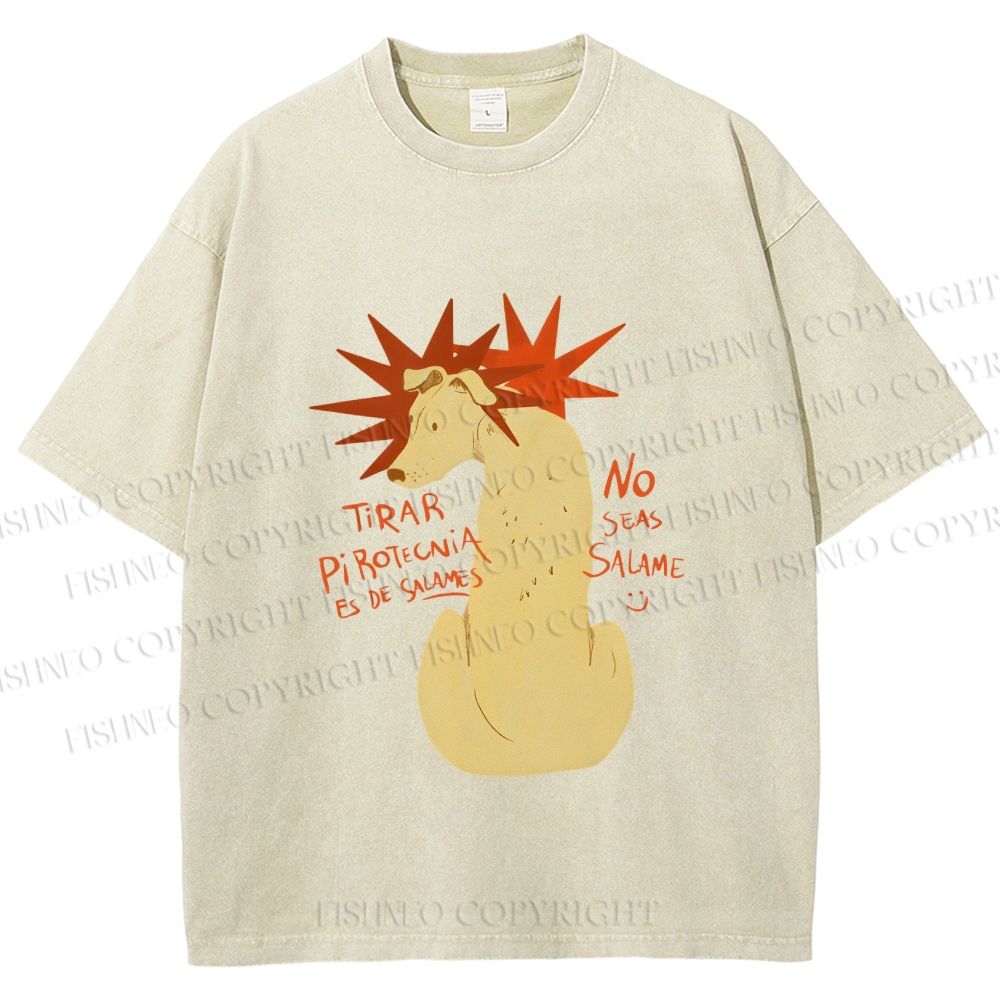 Unisex Dog With Stars Printed Washed Tee