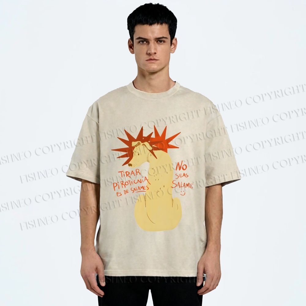 Unisex Dog With Stars Printed Washed Tee