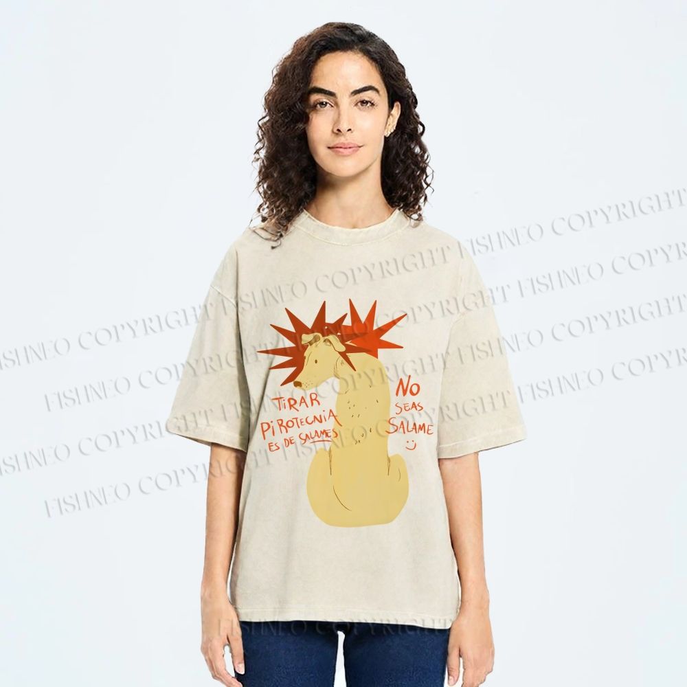 Unisex Dog With Stars Printed Washed Tee