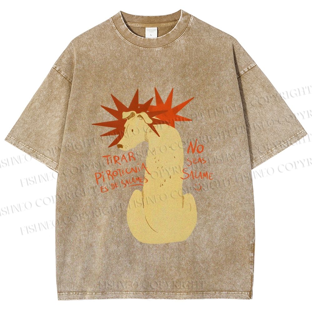 Unisex Dog With Stars Printed Washed Tee