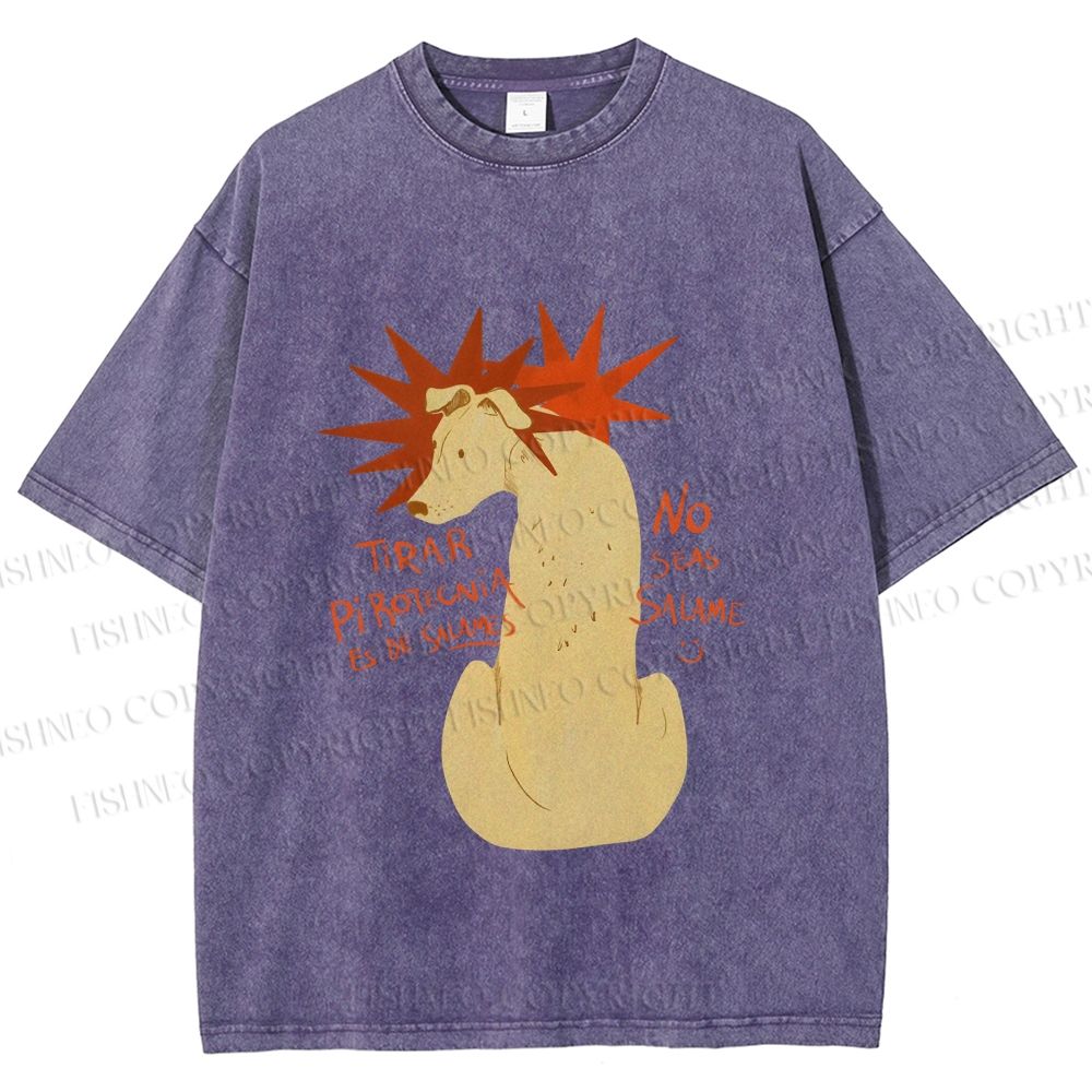 Unisex Dog With Stars Printed Washed Tee