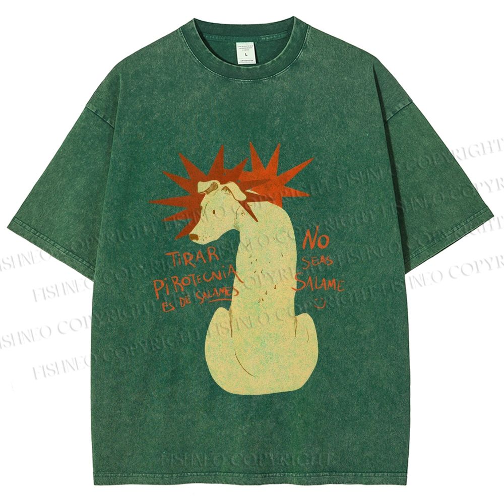 Unisex Dog With Stars Printed Washed Tee