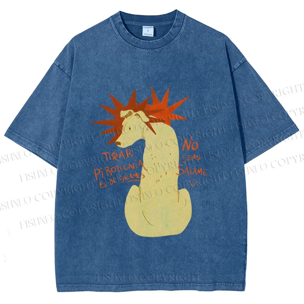 Unisex Dog With Stars Printed Washed Tee