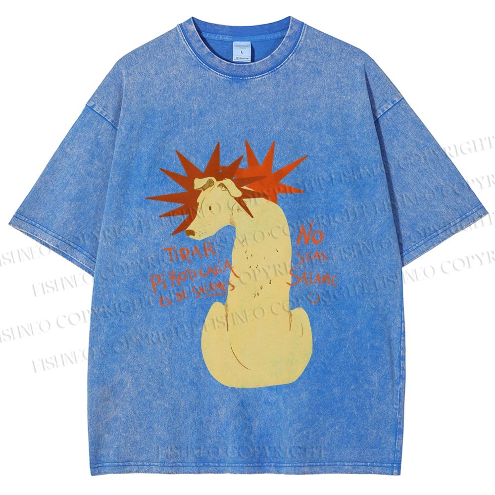 Unisex Dog With Stars Printed Washed Tee