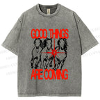 Unisex Horse Good Things Coming Printed Washed Tee