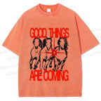 Unisex Horse Good Things Coming Printed Washed Tee
